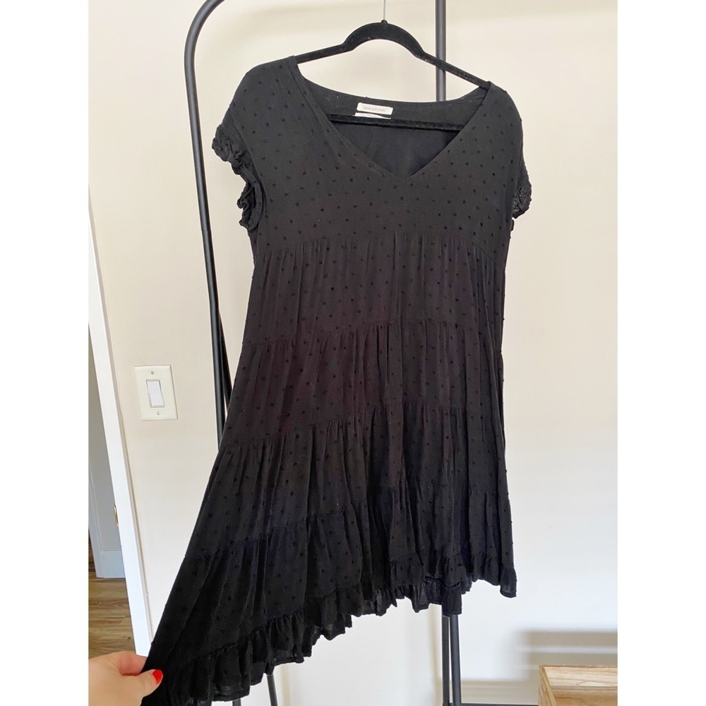 Urban Outfitters Black Short Sleeve Baby Doll Tiered  Dotted Mini Dress Size Sm - Picture 2 of 9